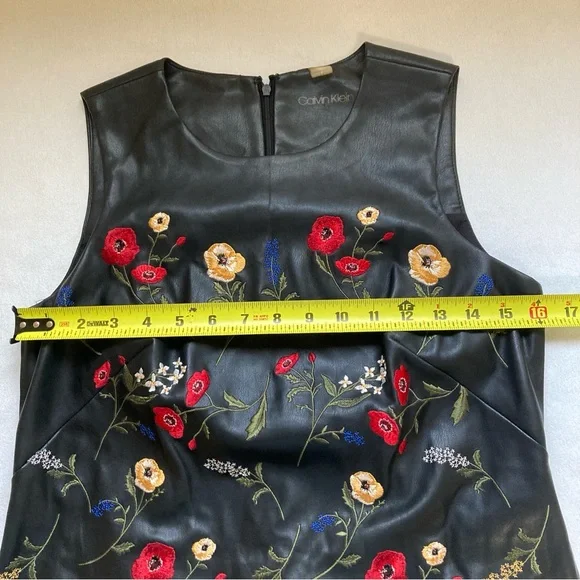CALVIN KLEIN FAUX LEATHER EMBROIDERED SHIFT DRESS WOMEN Size 2 - Picture 10 of 16